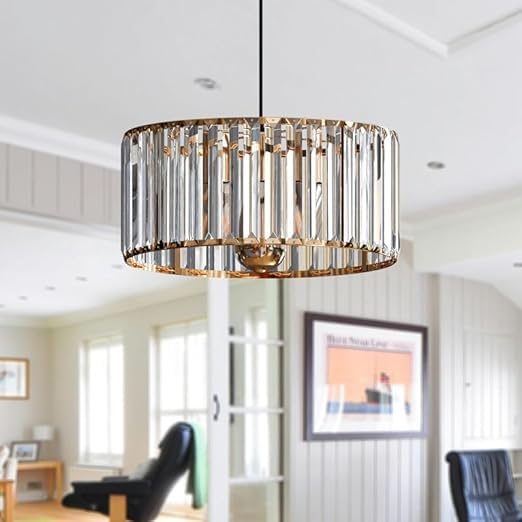Elegant Crystal Glass Drum Ceiling Lamp Shade - Modern Flush Mount Light Fixture
