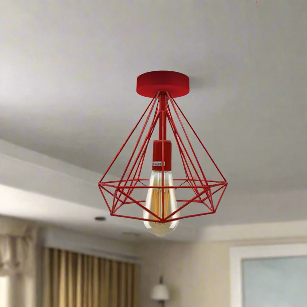 Vintage Industrial Metal Cage Semi Flush Mount Ceiling Light Fixture E27