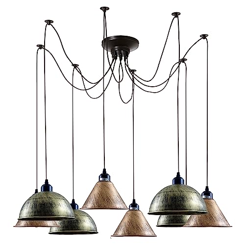 Playful Vintage Industrial 5-Light Spider Pendant with Unique Shades