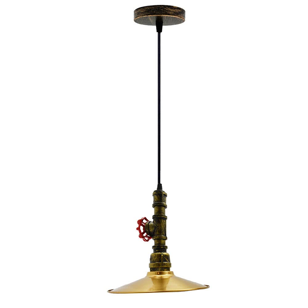Vintage Loft Style Industrial Ceiling Pendant Light, Metal Flat Shade, Brushed Brass