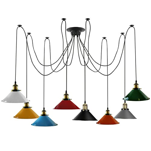 Playful Vintage Industrial 5-Light Spider Pendant with Unique Shades