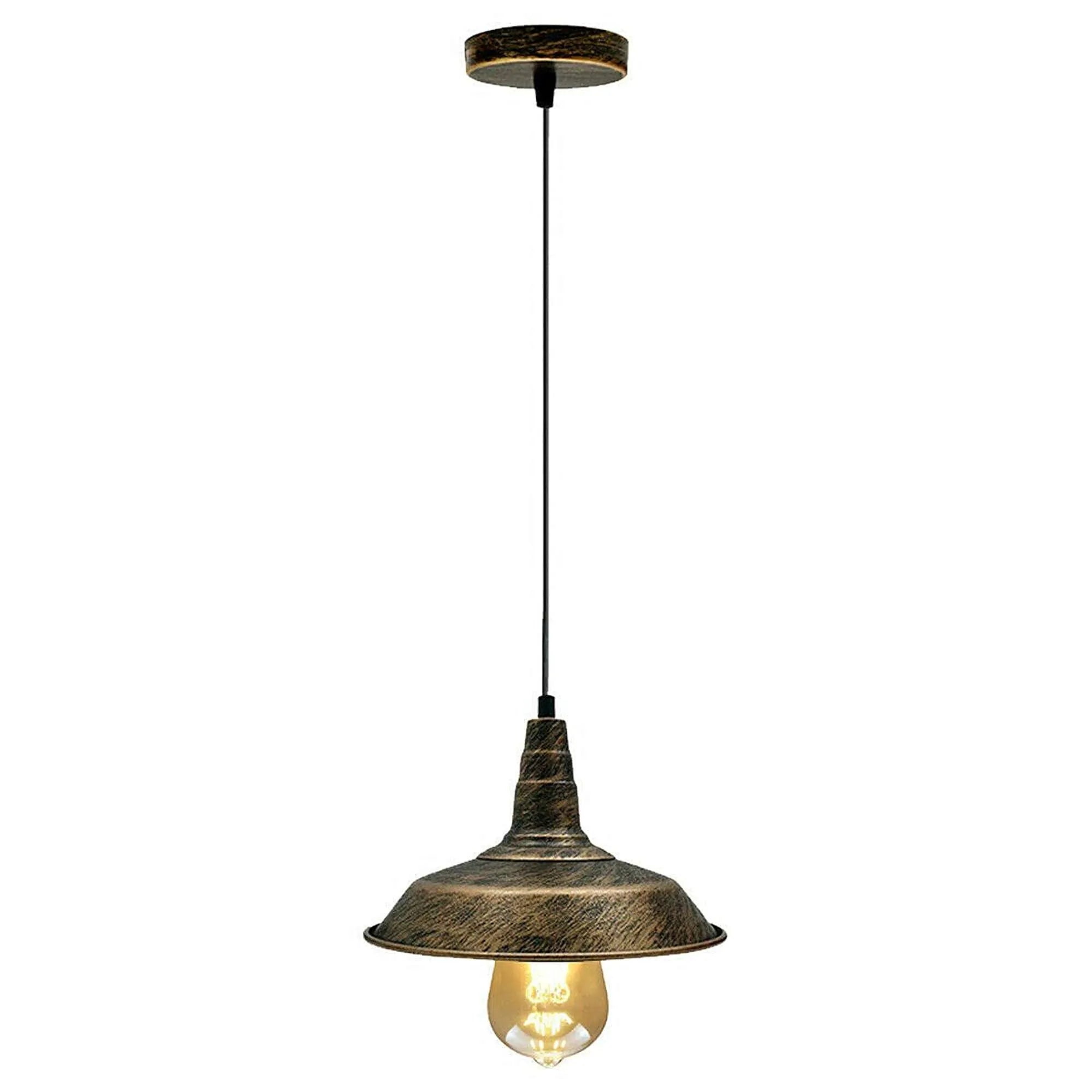 Vintage Industrial Hanging Ceiling Pendant Light Fixture, E27 Bulb Base, Dimmable Metal Shade