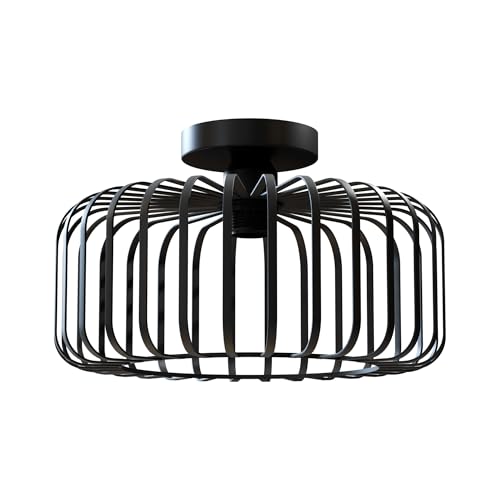 Modern Industrial Black Metal Cage Flush Mount Ceiling Light Fixture E27 Bulb