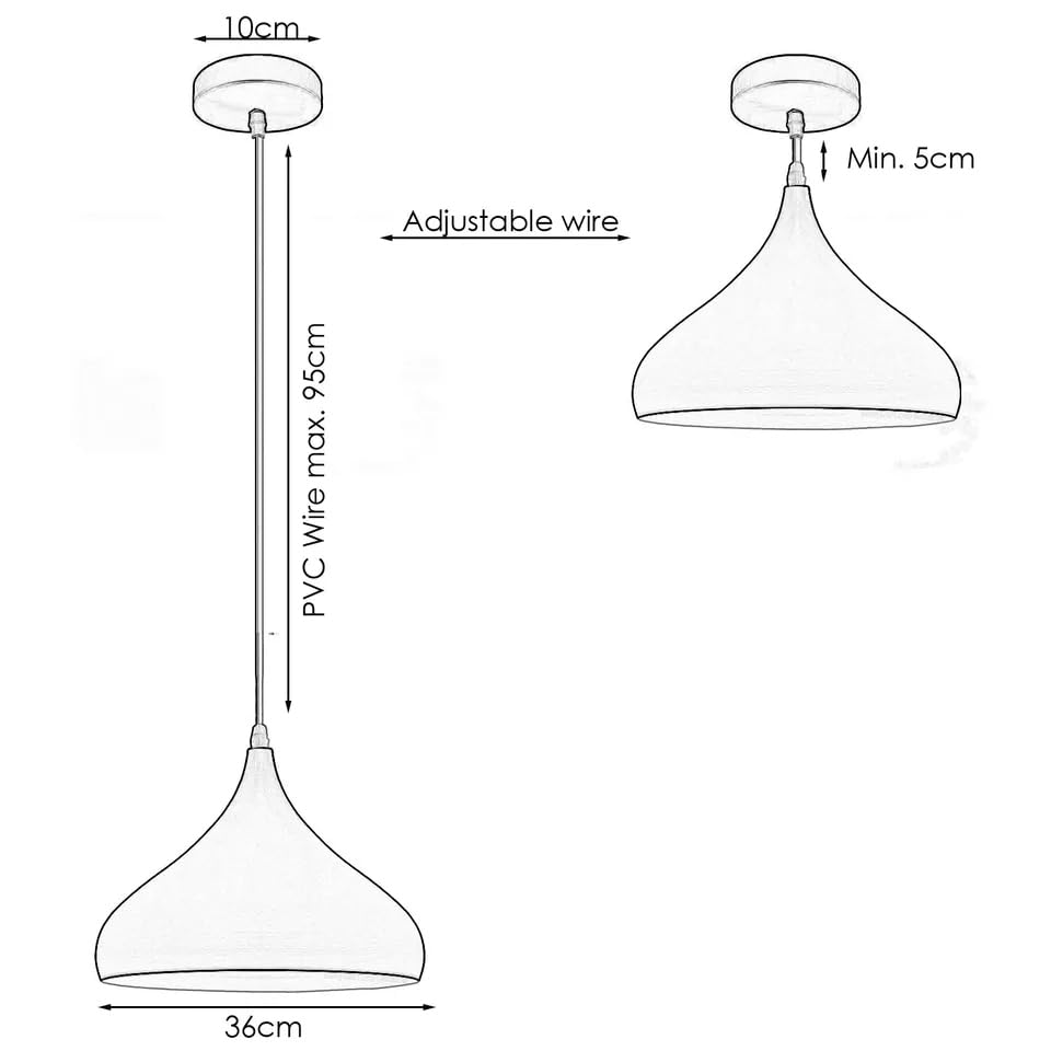 Industrial Vintage Metal Dome Pendant Light Fixture, Dimmable E27 Base Ceiling Lamp