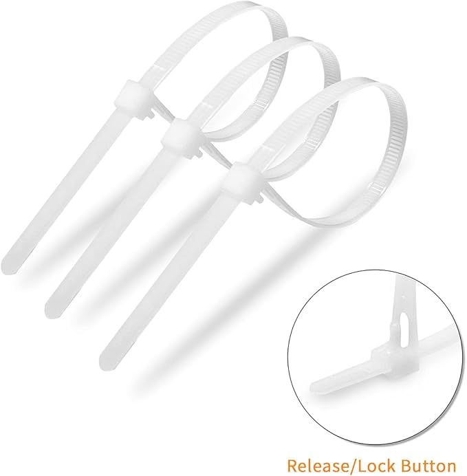 100 Pack Reusable Cable Ties Black | White Nylon Zip Ties ~6210