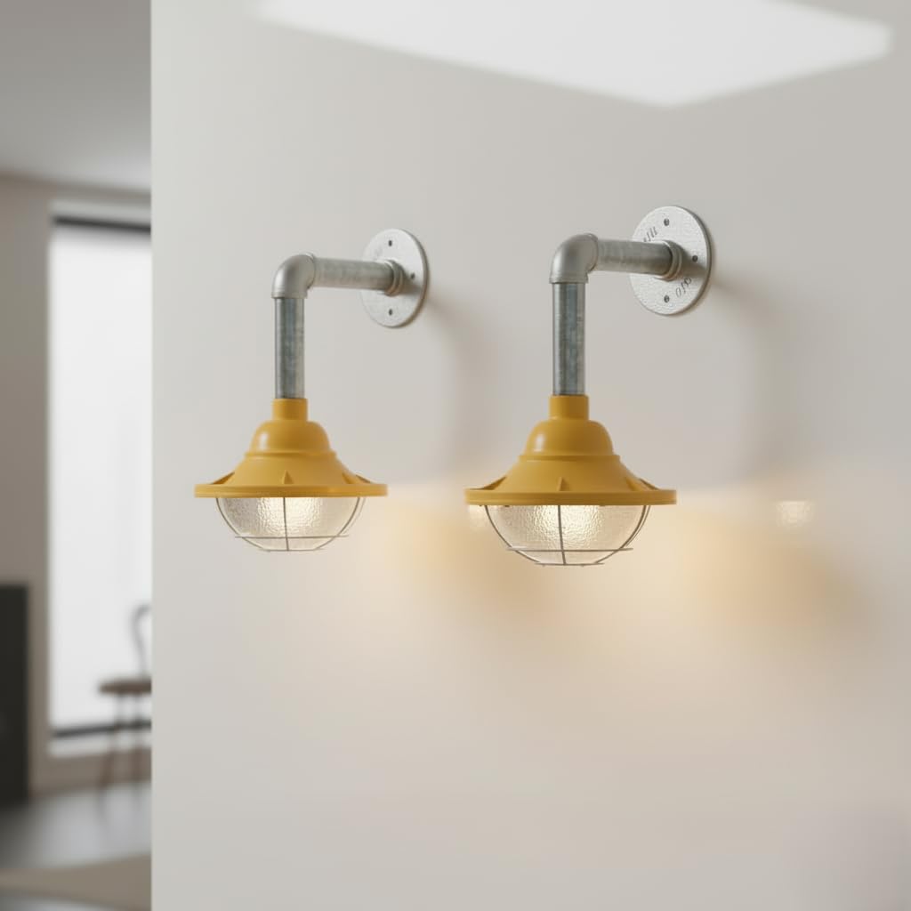 2 Pack Conduit Steel Wall Light - E27 Industrial Galvanised Pipe Wall Sconce ~6366