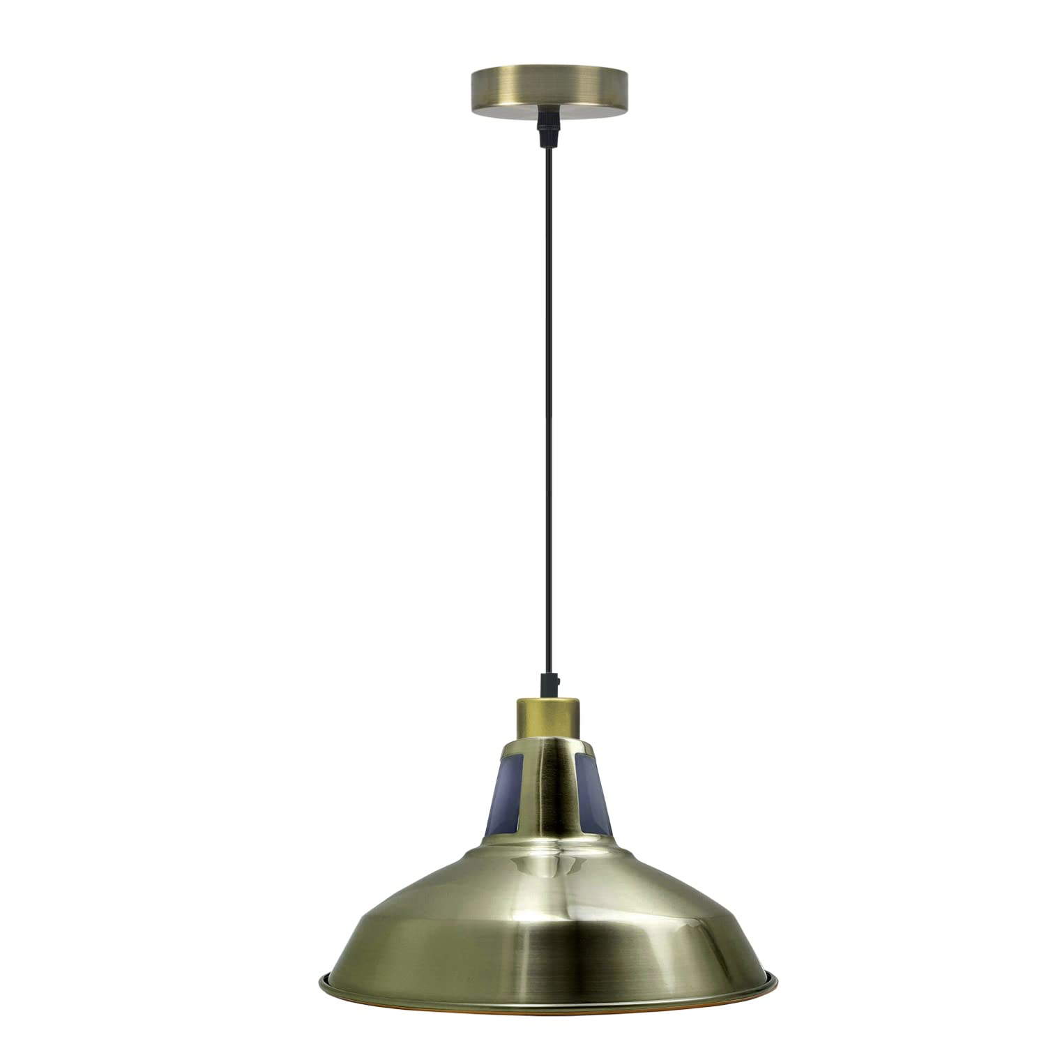Green Brass Industrial Metal Barn Slotted Shade Pendant Light