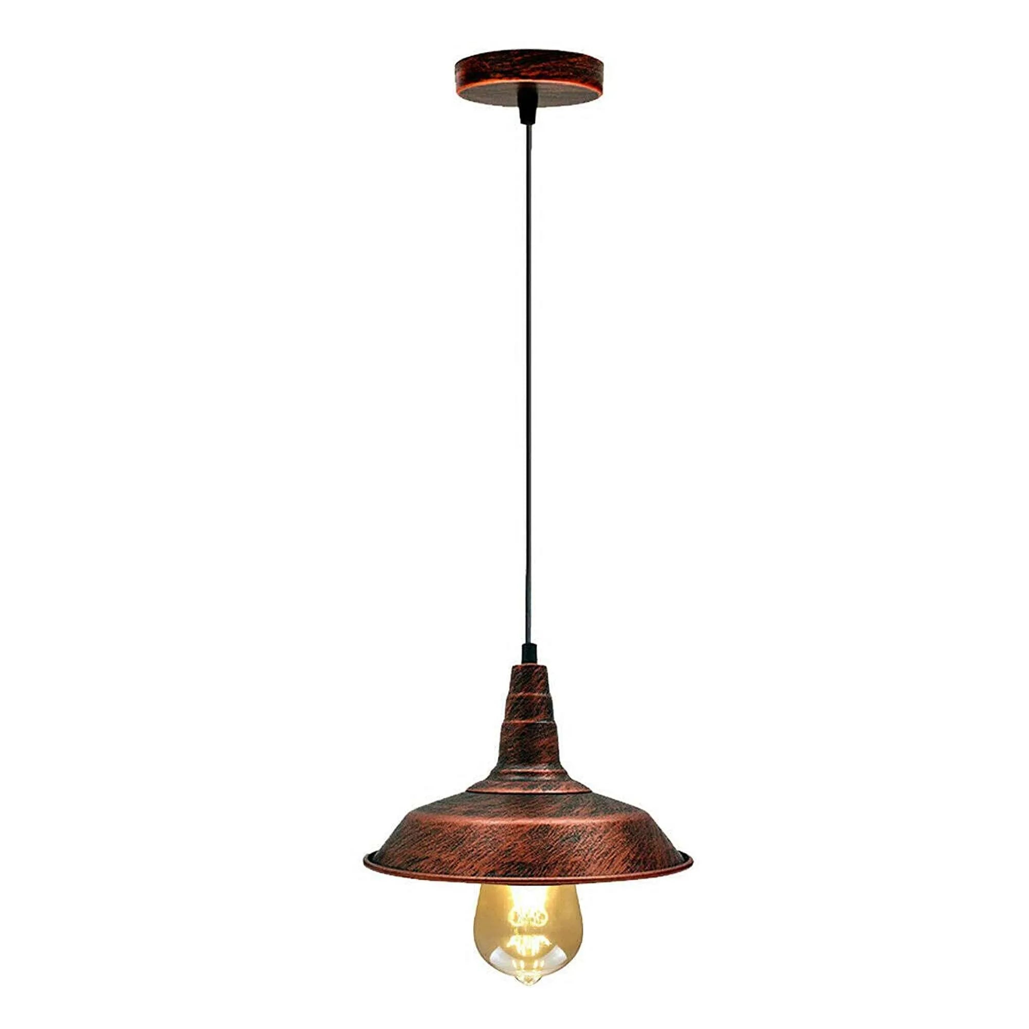Vintage Industrial Hanging Ceiling Pendant Light Fixture, E27 Bulb Base, Dimmable Metal Shade