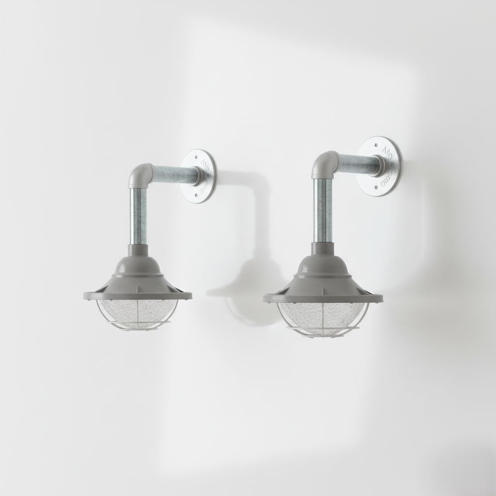 2 Pack Conduit Steel Wall Light - E27 Industrial Galvanised Pipe Wall Sconce ~6366