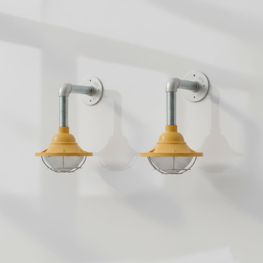 2 Pack Conduit Steel Wall Light - E27 Industrial Galvanised Pipe Wall Sconce ~6366