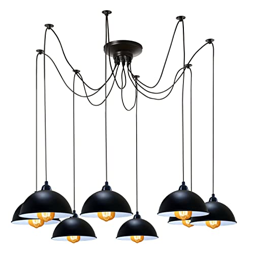Industrial Spider Pendant Light with 8 Adjustable Cables, Metal Cage Design