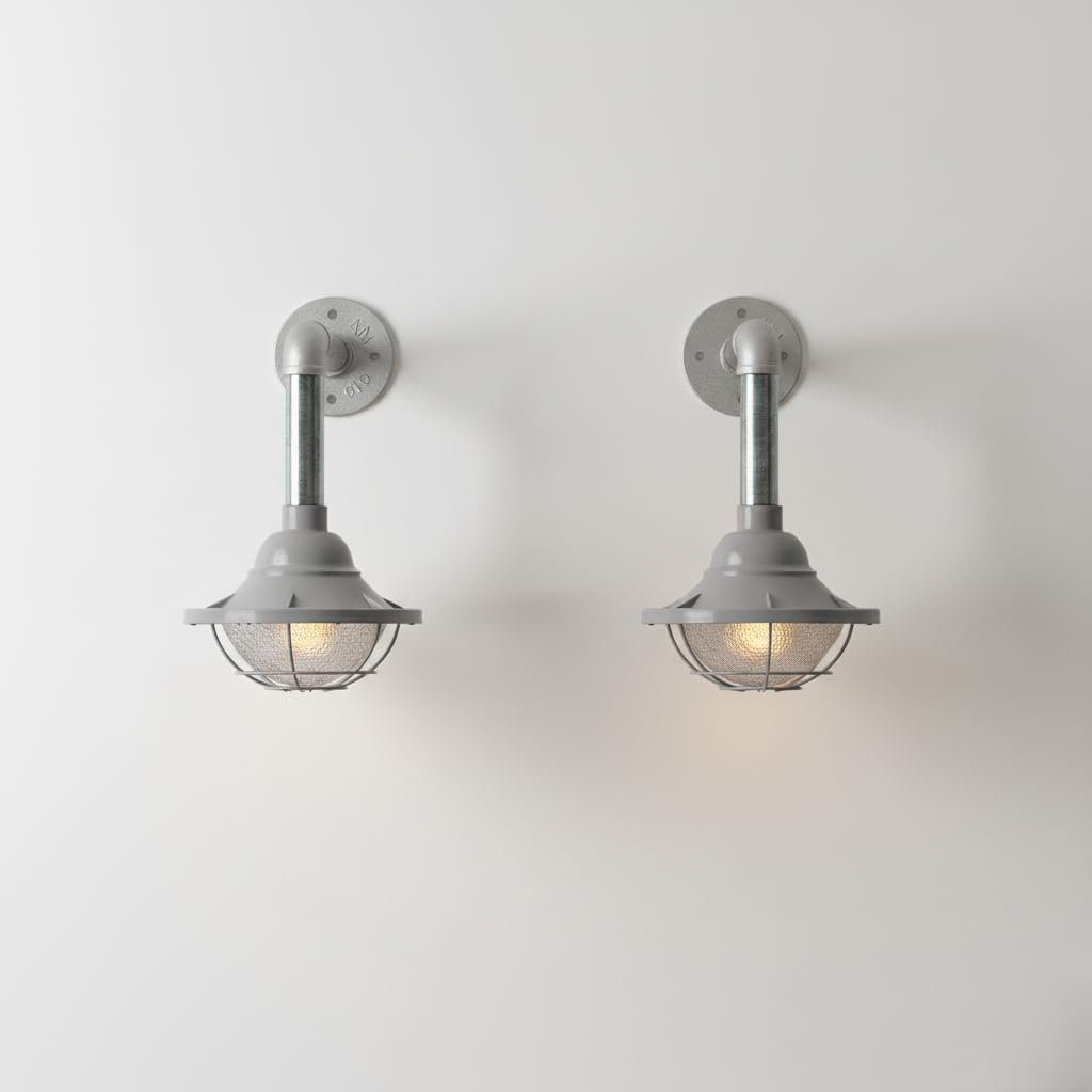 2 Pack Conduit Steel Wall Light - E27 Industrial Galvanised Pipe Wall Sconce ~6366
