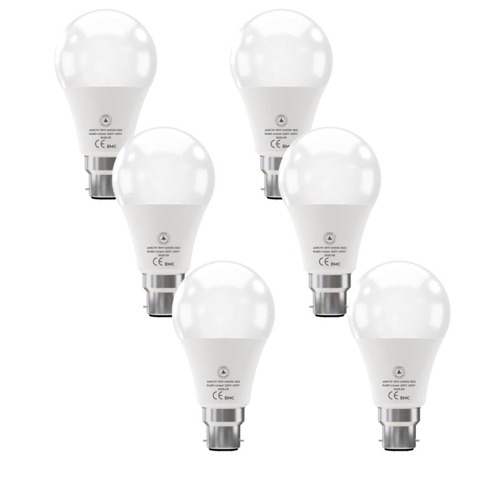 6 Pack LED E27/B22 Bulb 5W-22W Cool White 6400K Non Dimmable ~6294