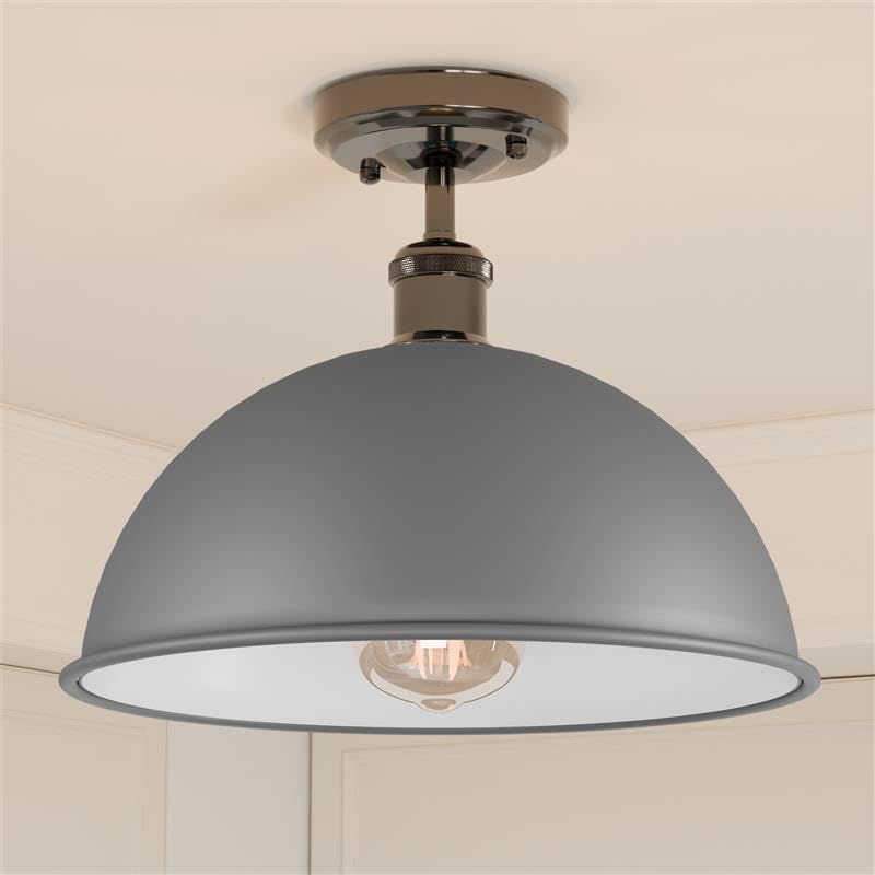 Industrial Metal Dome Semi Flush Ceiling Light Fixture for Low Ceilings