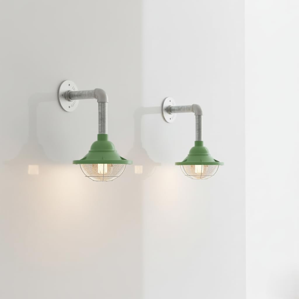 2 Pack Conduit Steel Wall Light - E27 Industrial Galvanised Pipe Wall Sconce ~6366