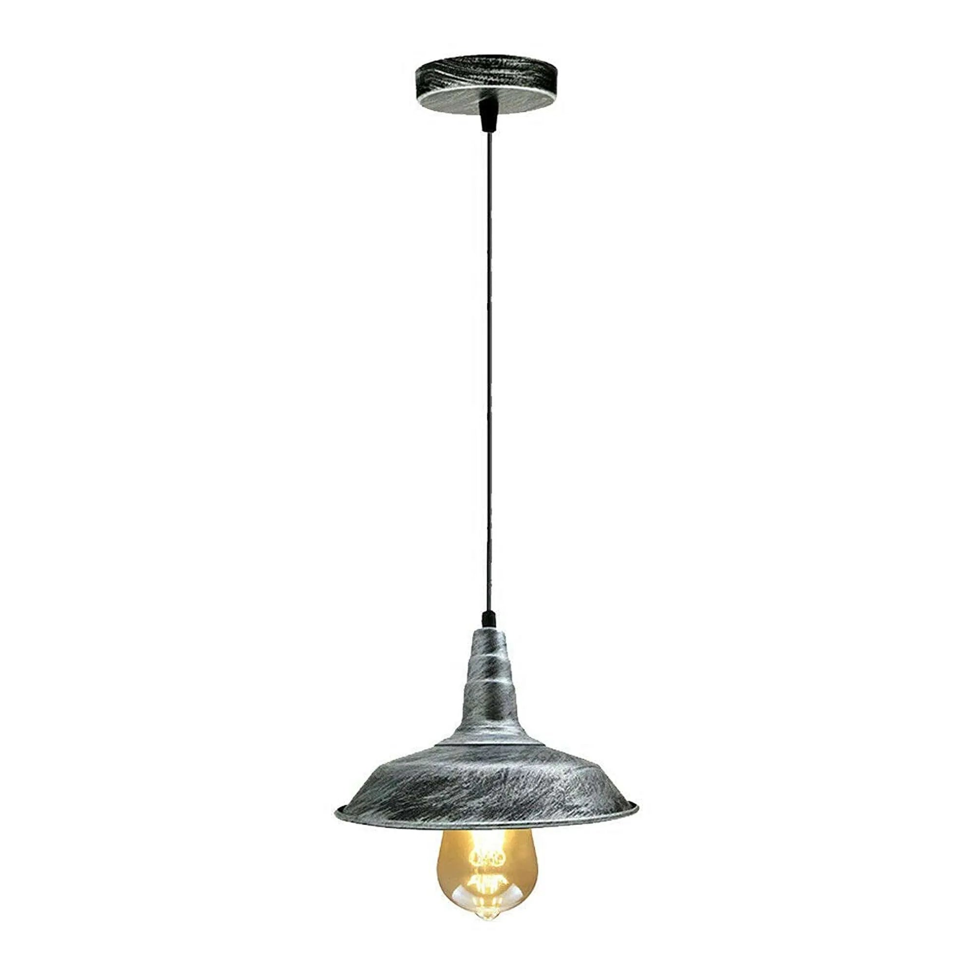 Vintage Industrial Hanging Ceiling Pendant Light Fixture, E27 Bulb Base, Dimmable Metal Shade