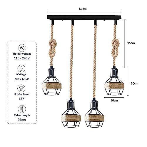 Ceiling Pendant Light Metal Hemp Rope Style ~6203