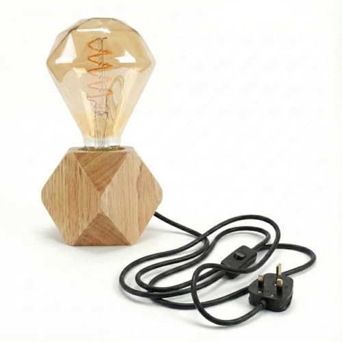 Small Wooden Table Lamp with Ambient Decorative LED Bulb