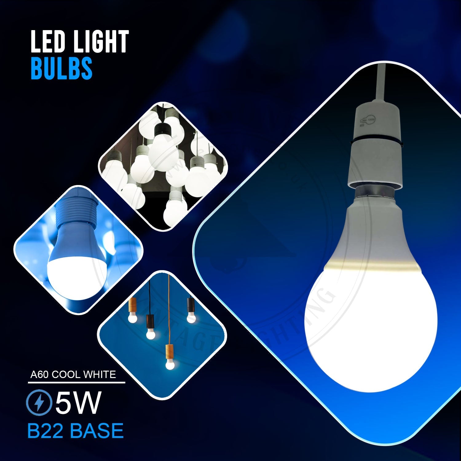3-Pack LED GLS A60 B22 Bayonet Light Bulbs Cool White Energy Efficient