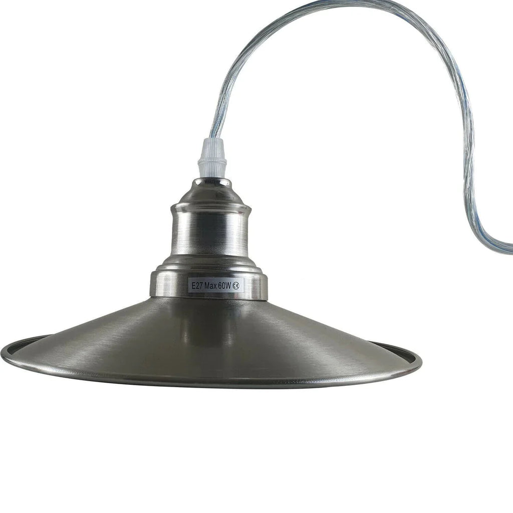 Modern Industrial Metal Pendant Light Fixture, Adjustable Height, E27 Satin Nickel