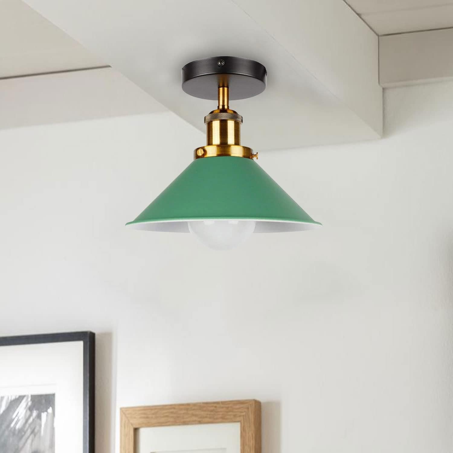 Industrial Metal Semi Flush Mount Cone Ceiling Light Fixture