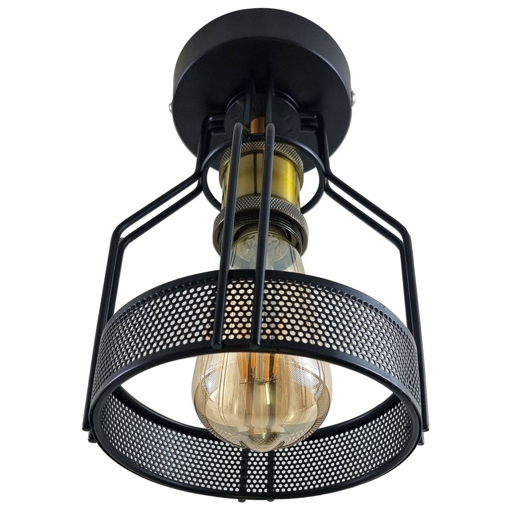 Vintage Industrial Black Metal Cage Ceiling Light Fixture - Easy Fit Indoor Lighting