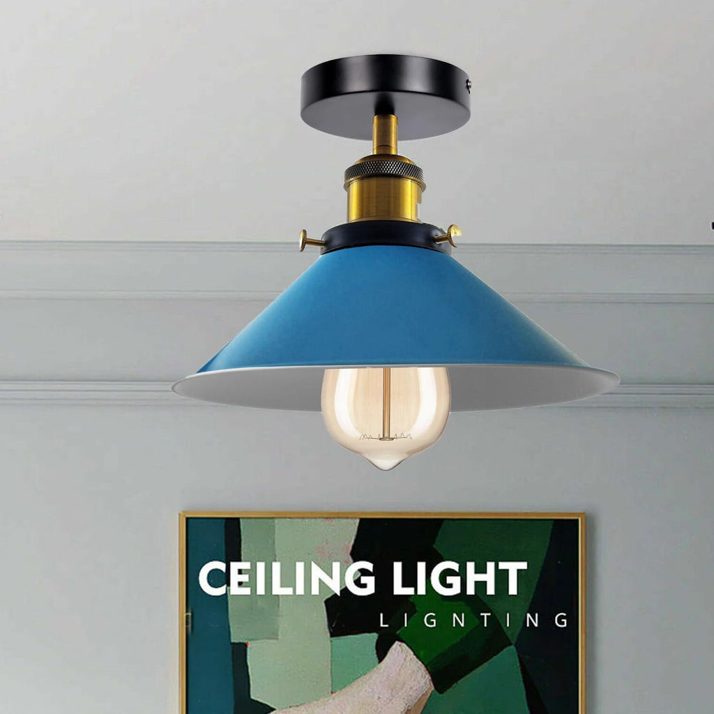 Industrial Metal Semi Flush Mount Cone Ceiling Light Fixture