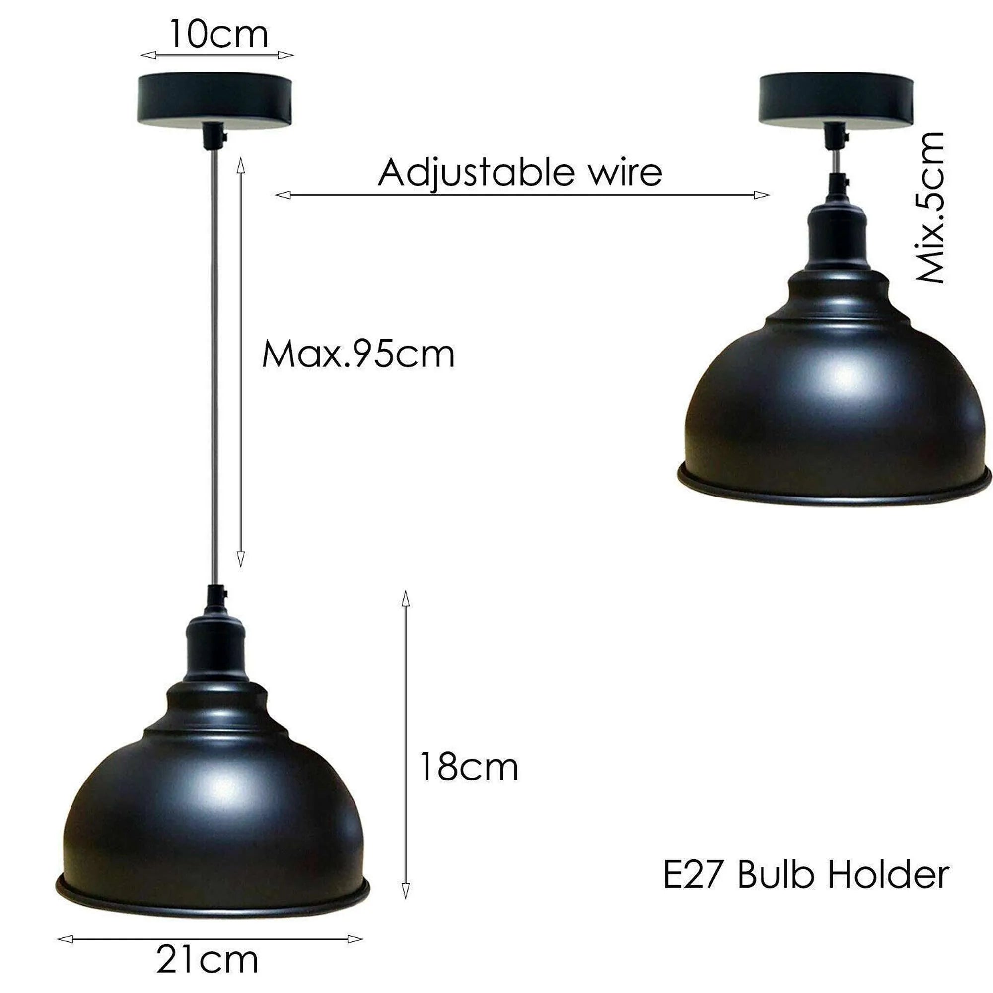 Vintage Industrial Hanging Ceiling Pendant Light Fixture, E27 Bulb Base, Dimmable Metal Shade