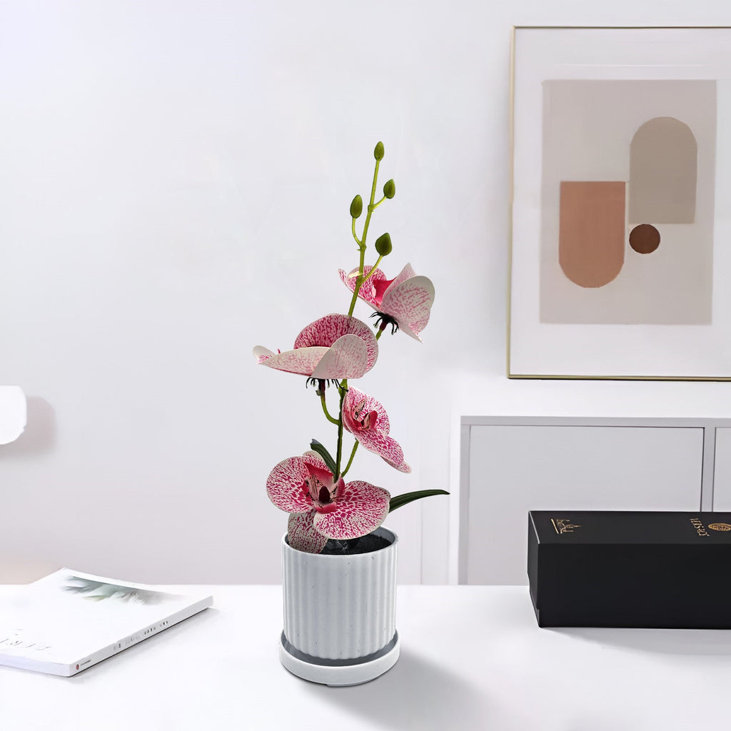 Elegant Artificial Orchid Silk Flower Arrangements in Stylish White Vases