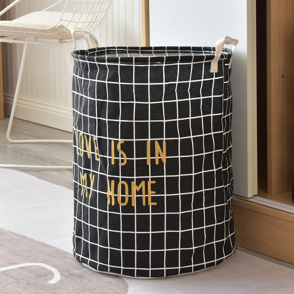 Large Foldable Cotton Laundry Basket 2-Pack Grid Pattern Organisers