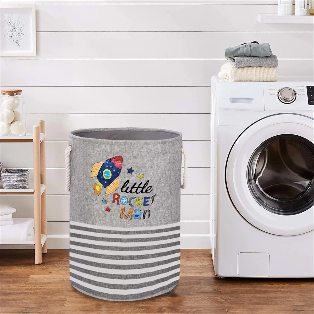 Large Foldable Cotton Laundry Basket Round Dirty Clothes Storage Bag