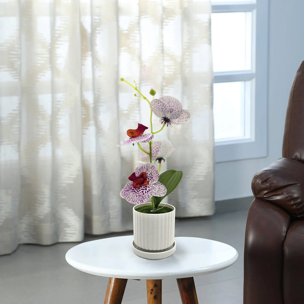 Lifelike Artificial Orchid Plant in Vase, Vibrant Faux Floral Decor
