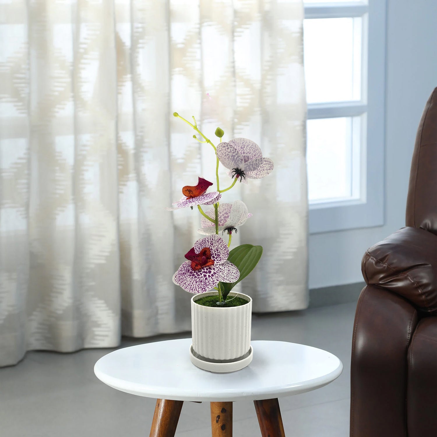 Lifelike Artificial Orchid Plant in Vase, Vibrant Faux Floral Decor