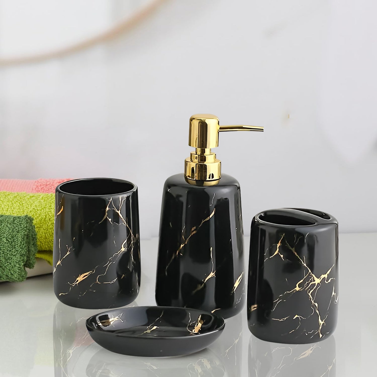 Elegant 4 Piece Ceramic Bathroom Accessory Set with Soap Dispenser