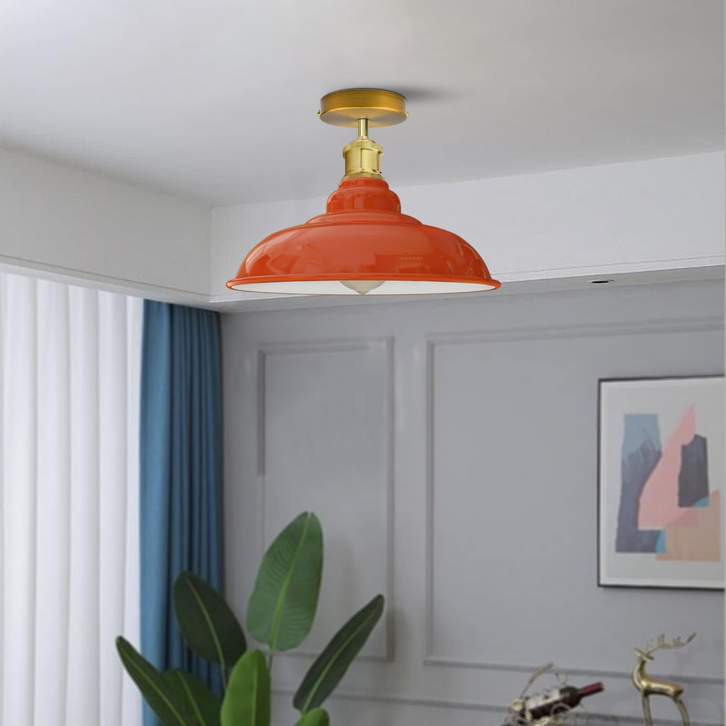 Vibrant Orange Industrial Retro Flush Mount Ceiling Light E27 Base Home Decor