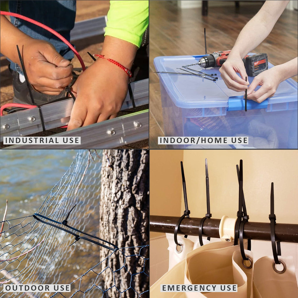 Black Heavy Duty Self-Locking Nylon Cable Ties for Organization