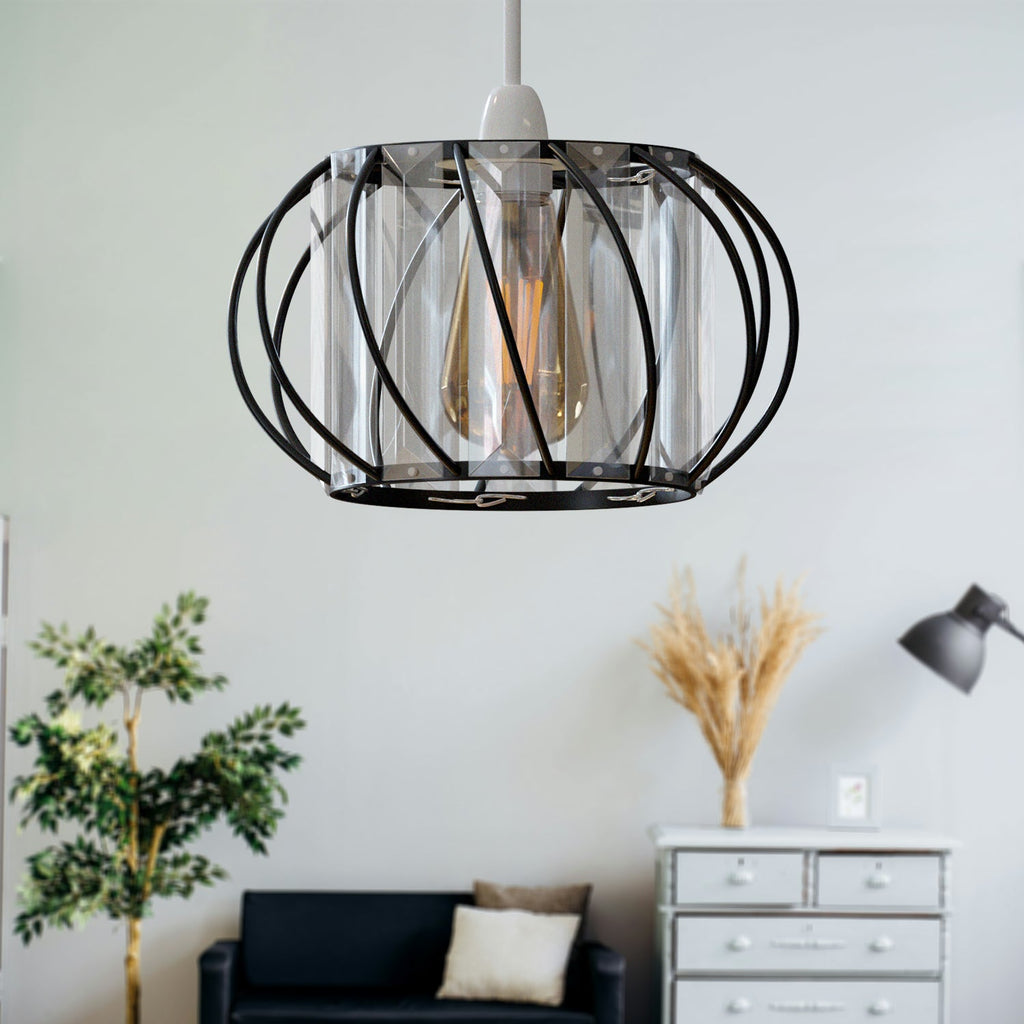 Elegant Modern Crystal Glass & Metal Cage Ceiling Pendant Light Shade
