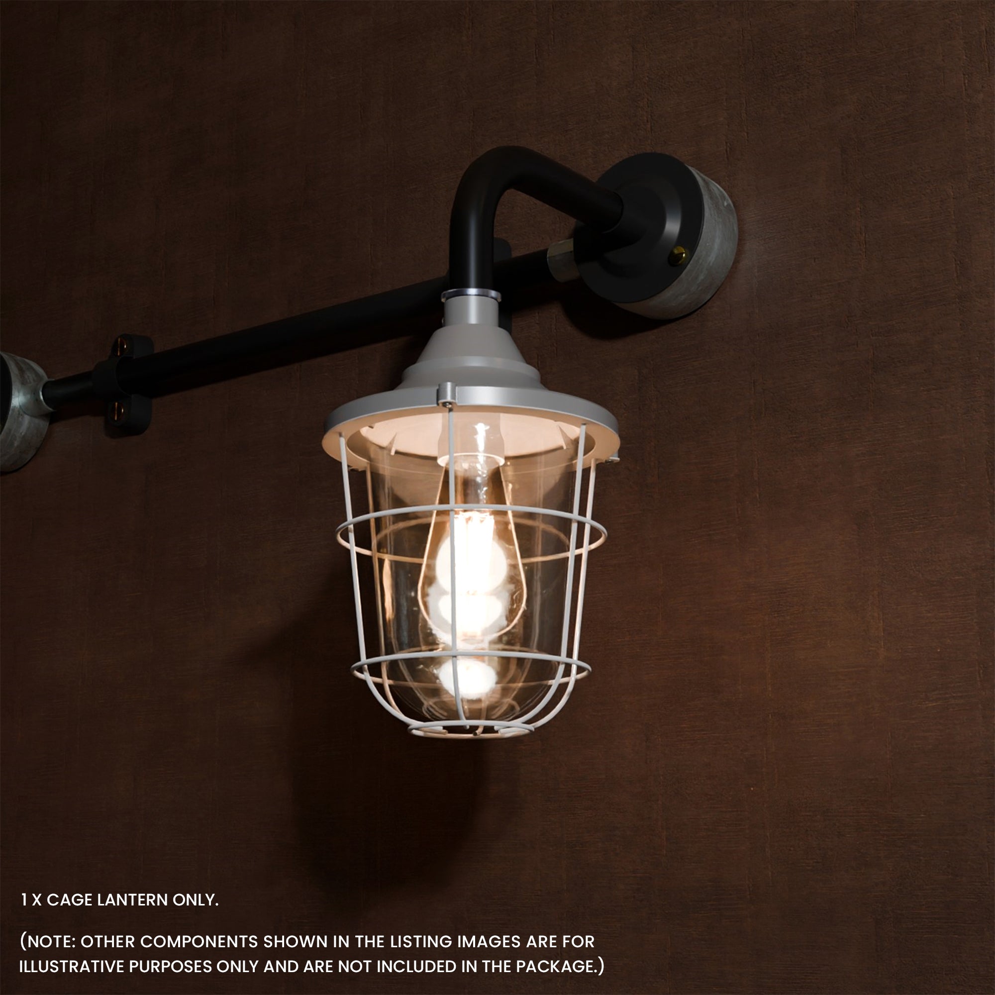 Durable Industrial Caged Conduit Fisherman Wall Lantern with Tempered Glass Shade