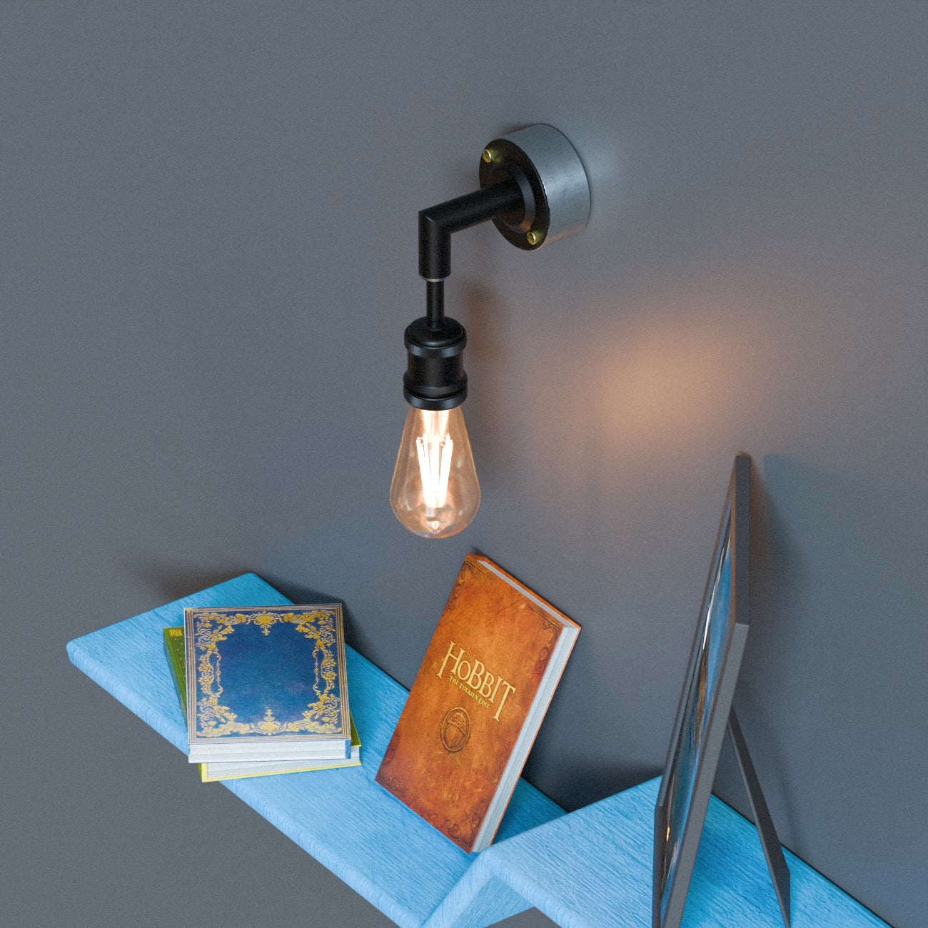 Industrial Black Metal Conduit Pipe Wall Light, Edison E27 Lamp Holder