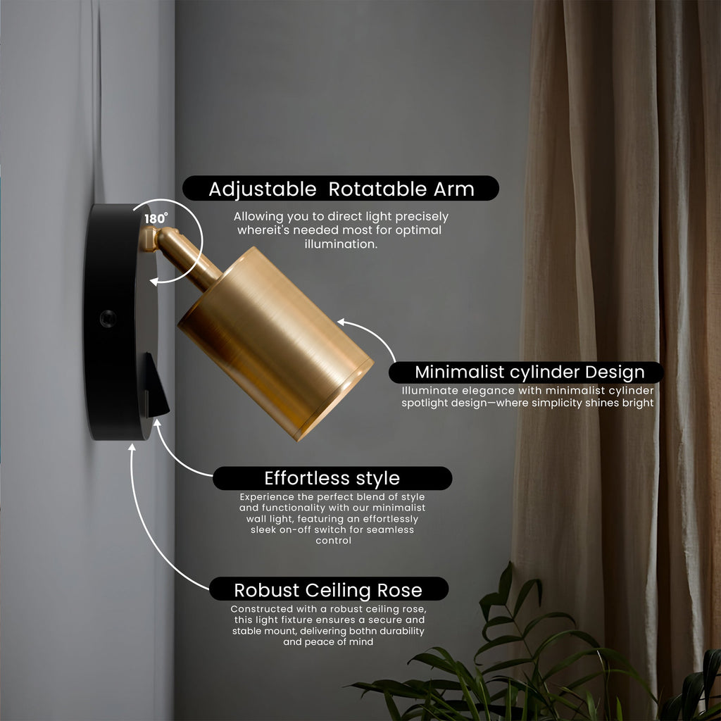 Rotatable GU10 Single Head Wall Spotlight with Integrated On-Off Switch