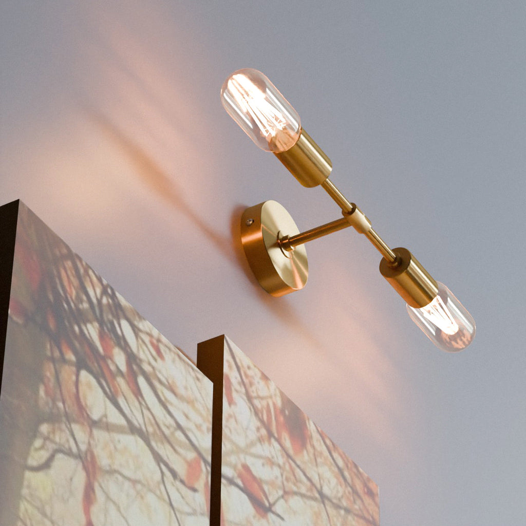 Modern Industrial Dual Bulb E27 Wall/Ceiling Light Fixture, Metal Finish