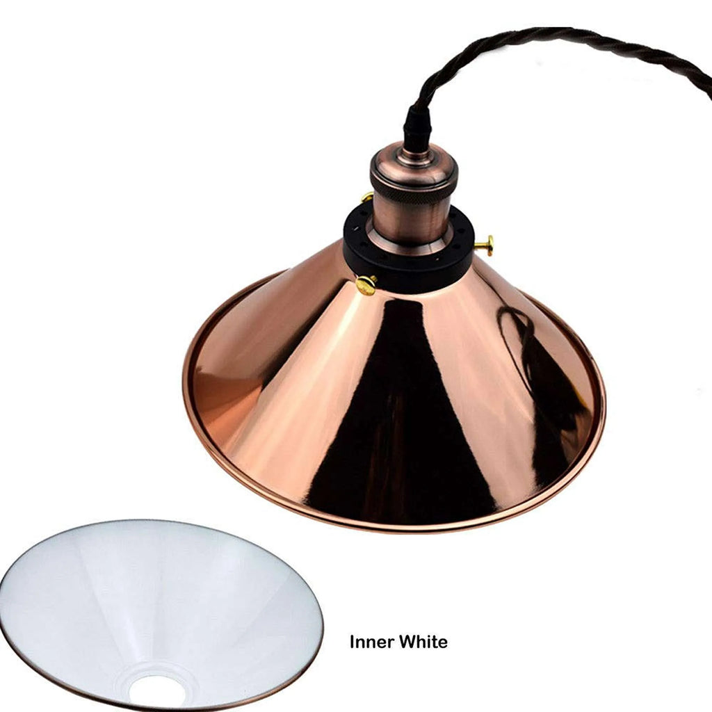 Vintage Industrial Metal Cone Pendant Light with Twisted Cable, E27 Socket