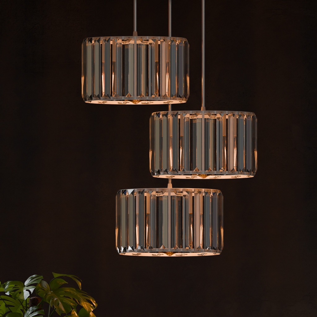Modern Crystal Shade 3-Light Adjustable Pendant for Elegant Home Decor Illumination