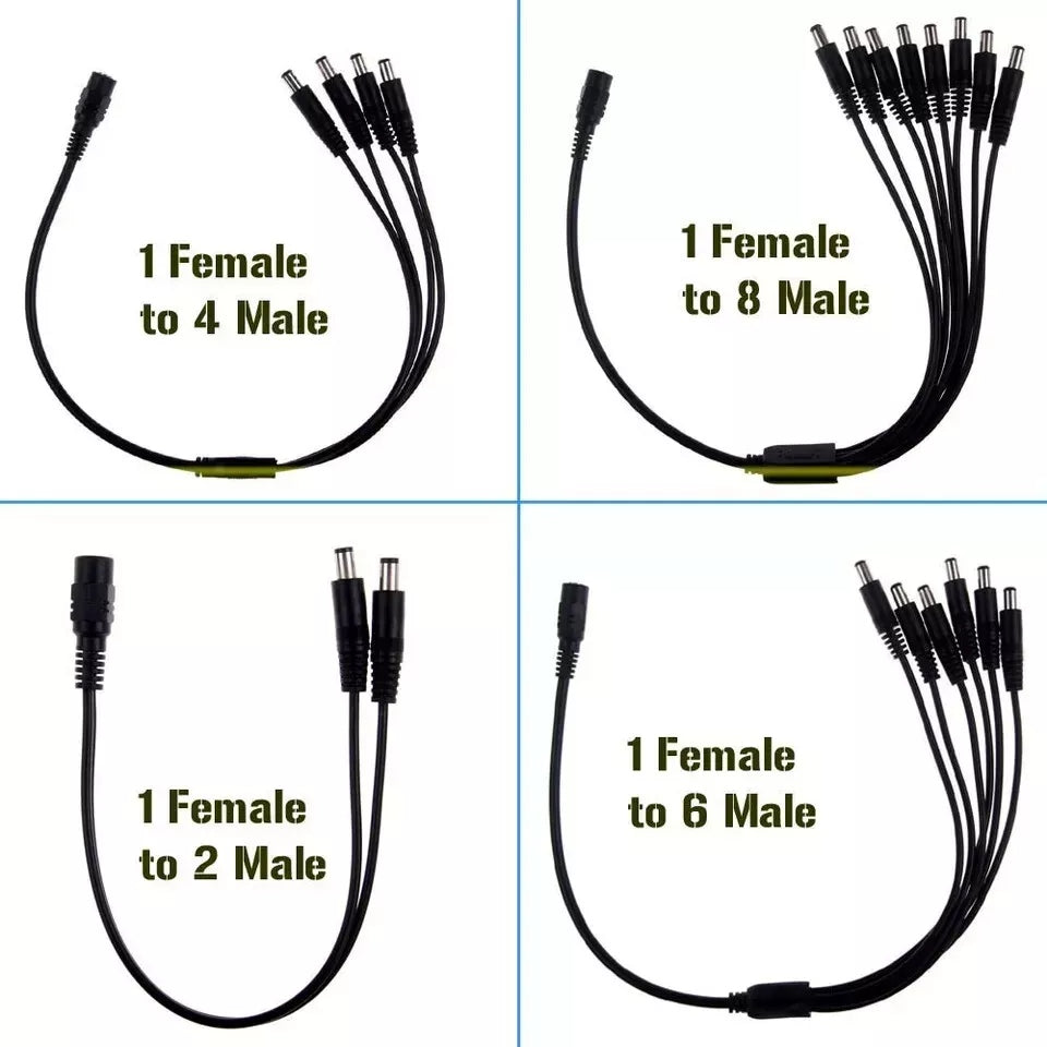CCTV DC Power Splitter Cable 2.1mm Female to Male Adapter