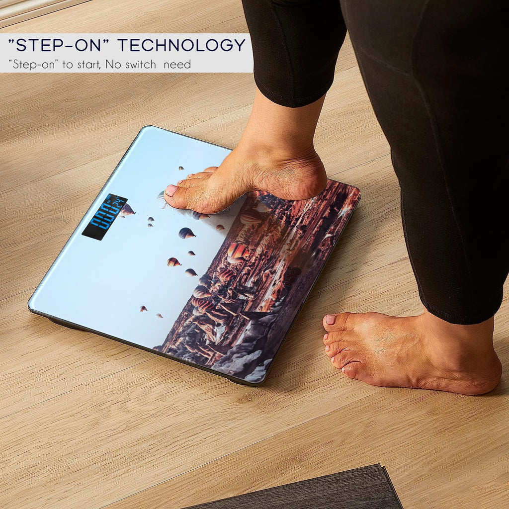 High Precision Digital Bathroom Scale, Stylish Printed Square Design, Accurate Weight