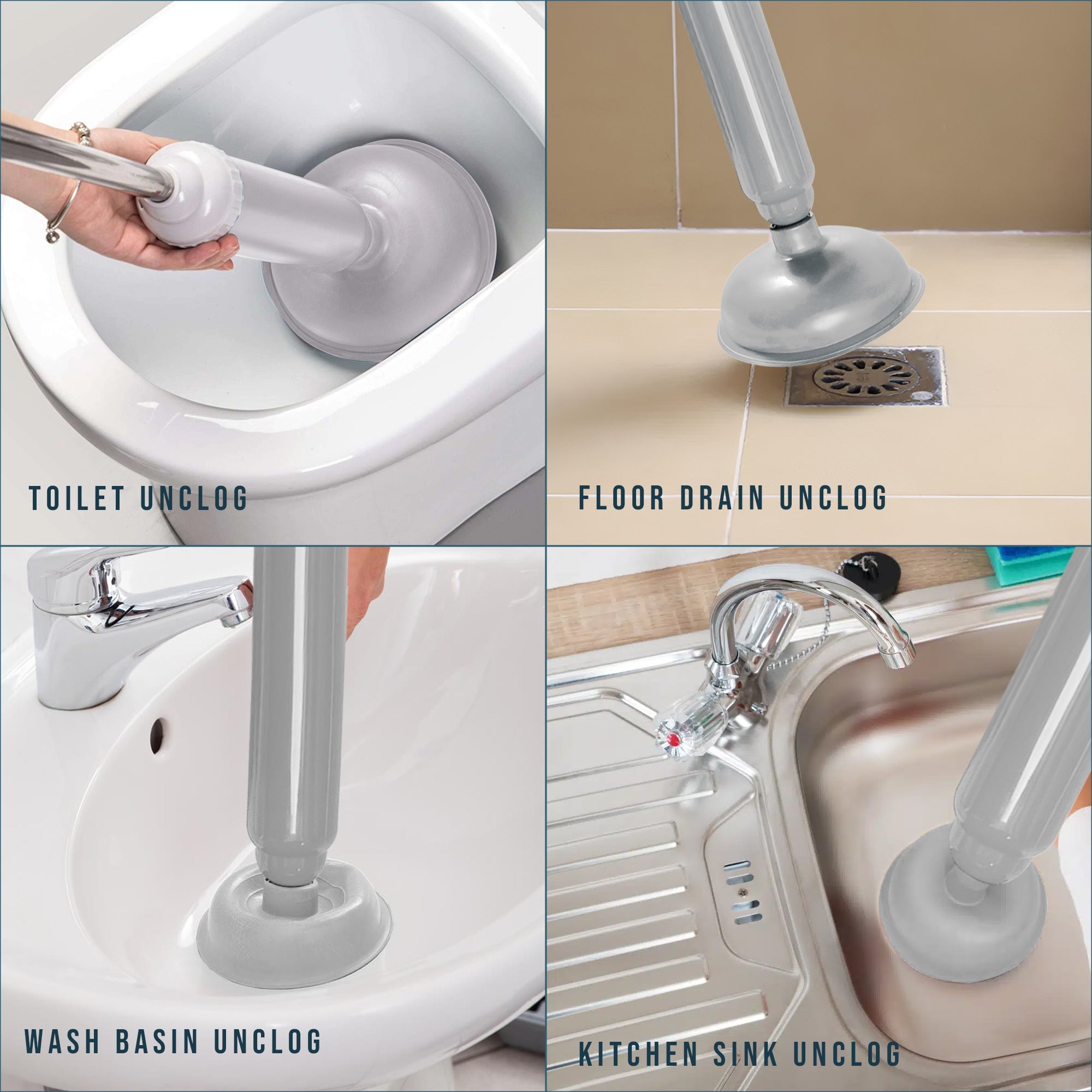 Heavy Duty Vacuum Toilet Plunger and Drain Unblocker Tool