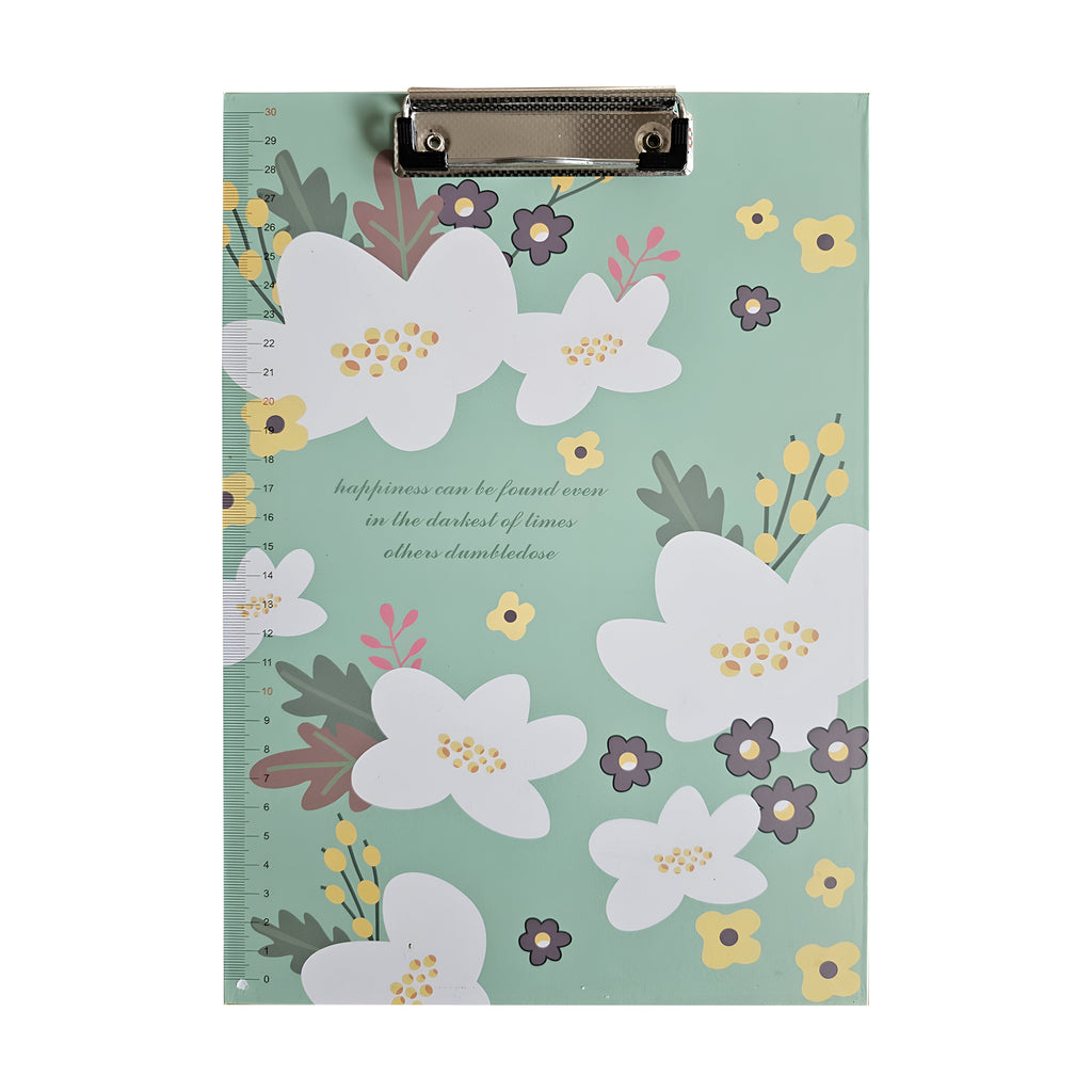 4 Pack A4 Floral Print Clipboards with Ruler Scale Edge