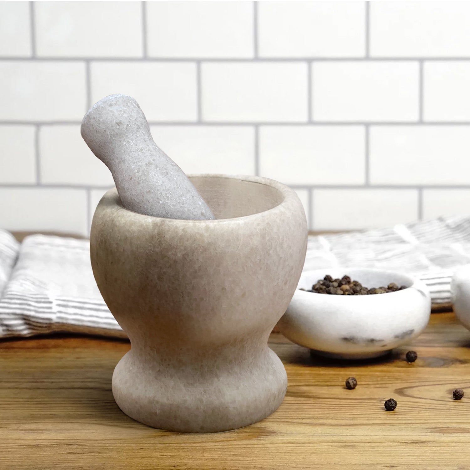 Premium Polished Marble Pestle and Mortar Set, Herb Crusher, Spice Grinder, Guacamole Bowl
