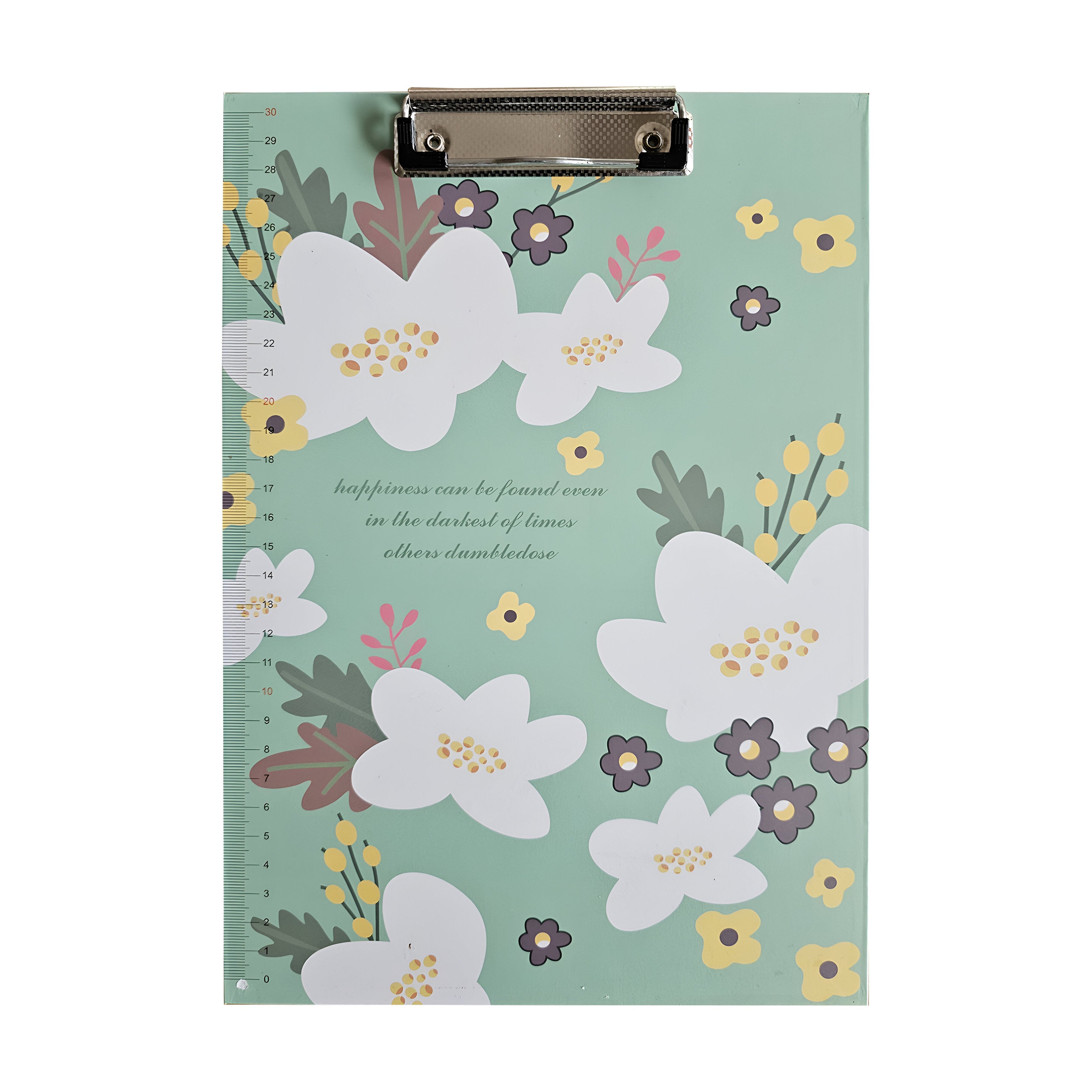 4-Pack A4 Cute Floral Print Clipboard with Metal Clip and Ruler Edge