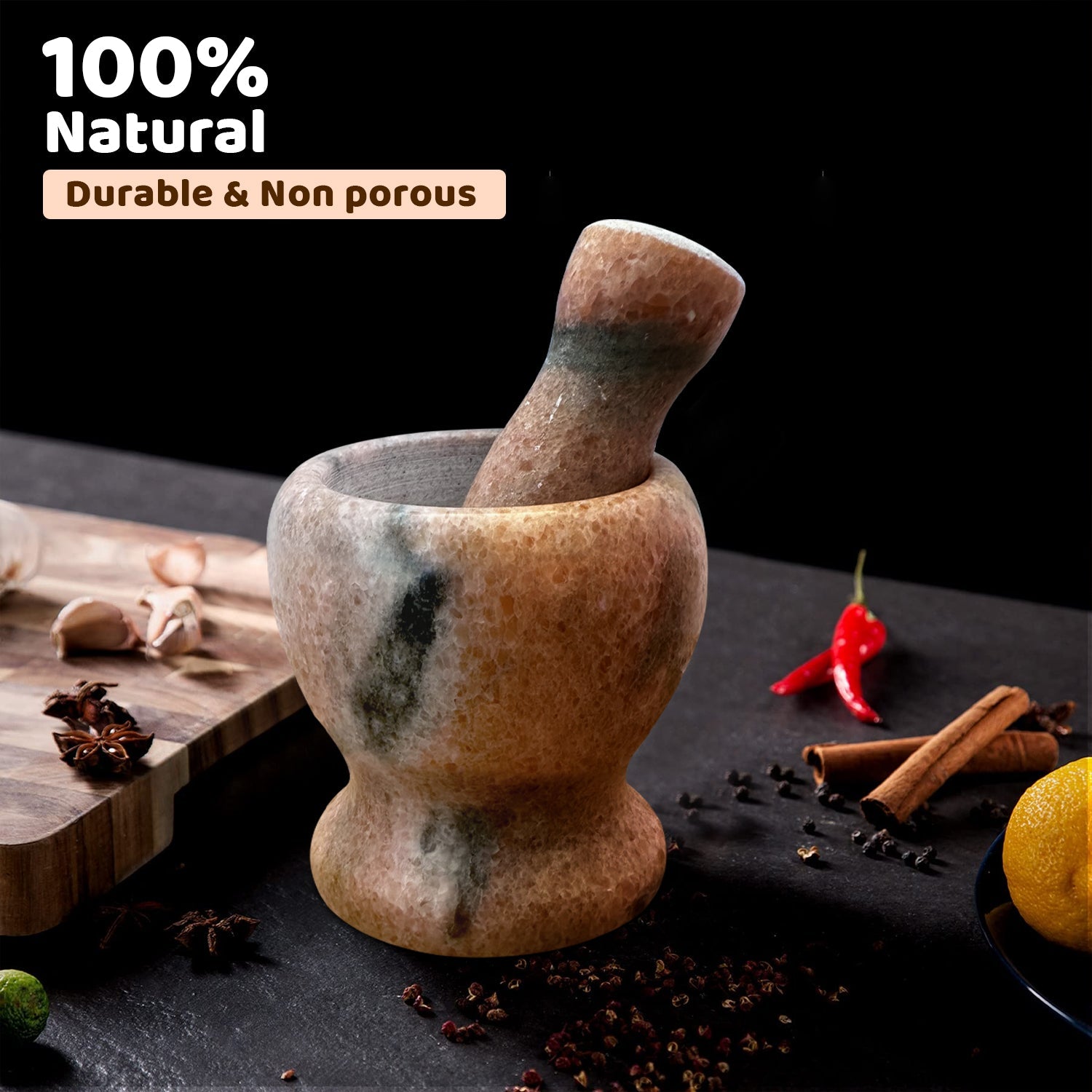 Premium Polished Marble Pestle and Mortar Set, Herb Crusher, Spice Grinder, Guacamole Bowl